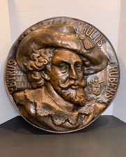 Antique Portrait Flemish Sir Peter Paul Rubens Copper Embossed Wall Plaque Plate picture
