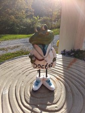 Doctor Frog Figurine Statue Whimsical Metal Thin Legs 4.75