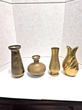 Vintage India Etched Solid Brass Vases Lot Of 4 Great Condition. Heavy  picture