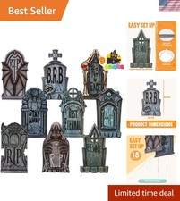 Creepy 9-Pack Halloween Tombstones - 16-Inch Plastic Decor with Realistic Design picture