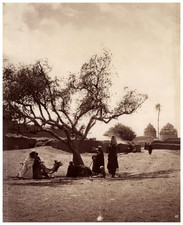 Béchard Palestine, Group in front of a Village Entrance vintage albumen print picture