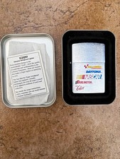 Vintage 90s zippo NASCAR Brushed Chrome Lighter w/ Tin Case Daytona Talladega picture