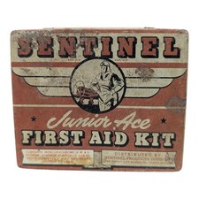 Vintage Sentinel Junior Ace First Aid Kit Tin Box Contents WWII Airplane picture