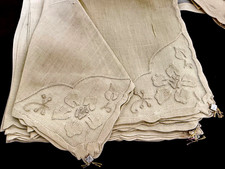 6 Vintage Madeira Hand Embroidered Linen Placemats, Napkins + Runner NWT  B236 picture