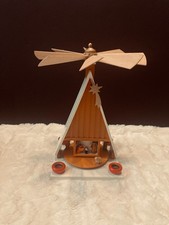 Vintage German Christmas Pyramid Wood Nativity Candle Carousel Erzgebirge GDR picture
