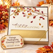 VTG NEW Century Thanksgiving 16 Large Greeting Cards Cards & Gold Foil Envelopes picture