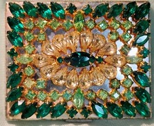 Vintage Elgin American Muti-Green Women's 1950s Rhinestone Powder Compact picture