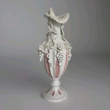 English Bennington Ivory/Pink Parian Porcelain Grape Vine Ewer Replica VTG -READ picture