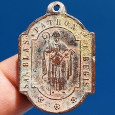 PERFECT ST BLAISE RELIGIOUS MEDAL RARE 19TH CENTURY LORETO VIRGIN PENDANT FOUND picture