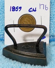 RARE ANTIQUE MINIATURE SAD IRON & 1859 BRONZE INDIAN HEAD CENT picture
