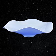 Czech Art Glass Light Blue Purple Ruffled Edge Centerpiece Bowl 3”T 10.5”W picture