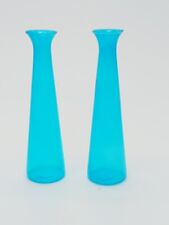 Mini Bud Vases Set of Two Blue Teal Colored / Decorative Vases H- 5.5 in picture