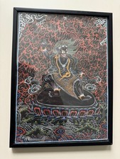 Black Thangka Wrathful Vajrapani Protector Hand Painted Nepal Tibetan Buddhist F picture