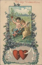 Cupid Valentine's Day Cherubs with Hearts Violets Valentine/Hearts Vintage picture