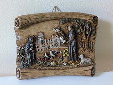 Vintage Italian Wall Plaque of Saint Clare and Saint Francis of Assisi picture