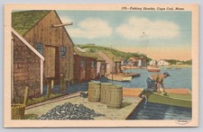 1959 Chatham Cape Cod MA Fishing Shacks Oyster River Linen Postcard picture