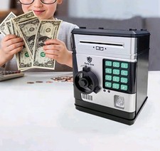 Electronic Password Piggy Bank Cash Coin Can Money Locker Auto Insert Bills picture