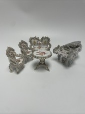 Antique German Dresden? Like Elfinware Mini  Porcelain 4 Pc Parlor Set Chairs+ picture