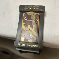 Vintage 1990 Desert Tan Camo Slim Zippo Lighter New picture
