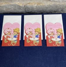 Strawberry Shortcake Valentines Vintage 80's - 3 Cards & 3 Envelops - NEW Unused picture