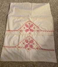 Delicate Pink and White Crochet Lace Pillowcase Pair Standard Size picture