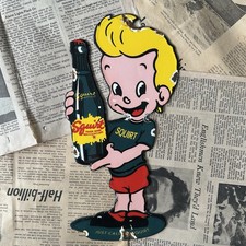 VINTAGE SQUIRT BOY SODA COLA BEVERAGE 12 INCH PORCELAIN ENAMEL SIGN picture