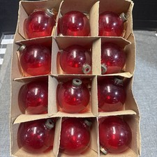 12 Vintage Red Unsilvered Glass Christmas Ornament 3” picture