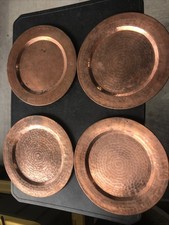 Vintage Set Of 4 Patina Hammered Copper 12” Charger Plates picture