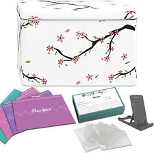 Toss Homes Recipe Box with Cards and Dividers - 40x Recipe Cards 6”x4” White picture