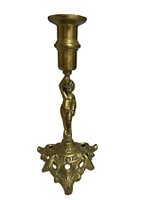 Vintage Brass Putti Cherub Candleholder Candle Stick Tripod Base 8.25