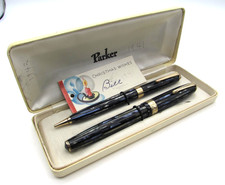 Vintage 1941 Parker Duofold Blue Stripe Fountain Pen & Pencil Set Double Jewel picture