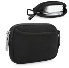 E-Tree Small Soft Neoprene Zipper Pouch with Carabiner Clip,Tech Bag Black picture