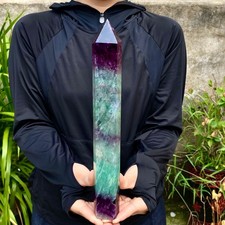 2.83LB Natural Rainbow Fluorite Obelisk Quartz Crystal Wand Tower Point Healing picture