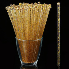 50 Pack Gold Glitter Plastic Swizzle Sticks Cocktail Cake Pop Drink Stirrers picture
