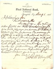 1881 First National Bank Springfield, KY Billhead Letter picture