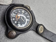 Vintage Harley Davidson Swiss Mov't Pocket Watch - Leather Holder, Needs Battery picture