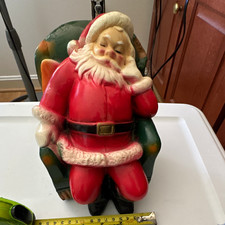 Santa Claus Sitting Chair Ceramic Coin Bank Red & Green Holiday Figurine picture