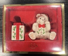 Vtg Lenox 2004 Holiday Teddy Bear & Present Salt & Pepper Shakers Christmas NEW picture
