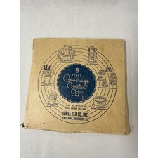Jewel Tea Co Hall China Autumn Leaf Floral Beverage Coaster Set 8pc Vintage 50s picture