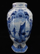 1800s Royal Delft Ware Faience Hexagonal Top Vase w. Floral Relief & Date Y1 8