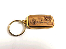 Vintage Timberline Lodge Mt Hood Oregon Souvenir Keychain Gold Tone Wood Look picture