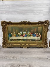 Vintage Last Supper Lithograph Religious With Golden Frame 38” x 22” Made Italy picture