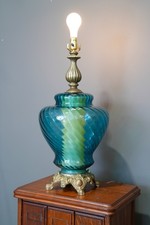 VTG MCM Hollywood Regency Glass Lamp Swag Retro Aqua Blue Glass Light Antique picture