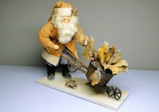 Vintage Santa Pushing Holly Wheelbarrow Ooak Artist Signed Christmas Decor picture