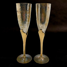 Vintage Brass Silverplate Champagne Flutes Goblets Set of 2 Different SEE PHOTOS picture