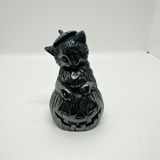 Vintage Silver Plated Cat Pumpkin Halloween Music Box Figurine picture