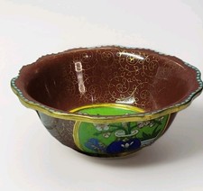 Vtg Chinese Cloisonné Enamel Bowl Floral Medallion Scalloped Edge 5