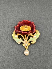 Vintage Joan Rivers Victorian Enamel Brooch Pin w Pearls picture