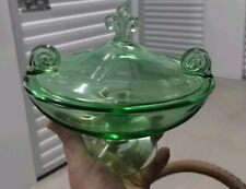 Vtg. Fostoria # 2395 Oval  Depression Glass Candy Dish W/ Lid  W/* Repair On Lid picture