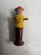 Vintage Wooden Figurine Man With Red Hat Yellow Coat picture